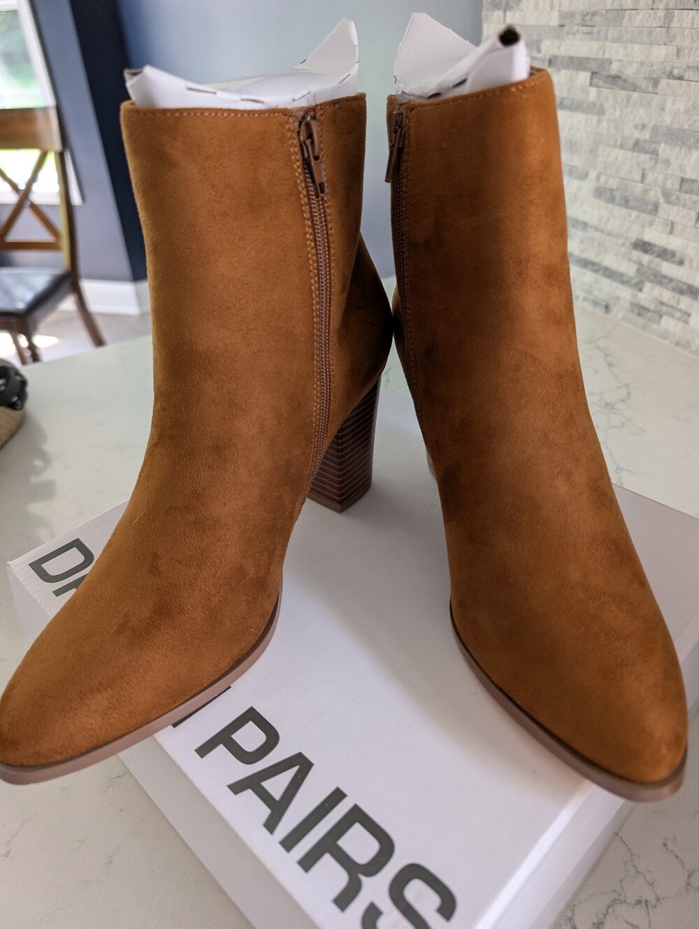 Dream Pairs Cognac Suede Pointed Toe Ankle Booties